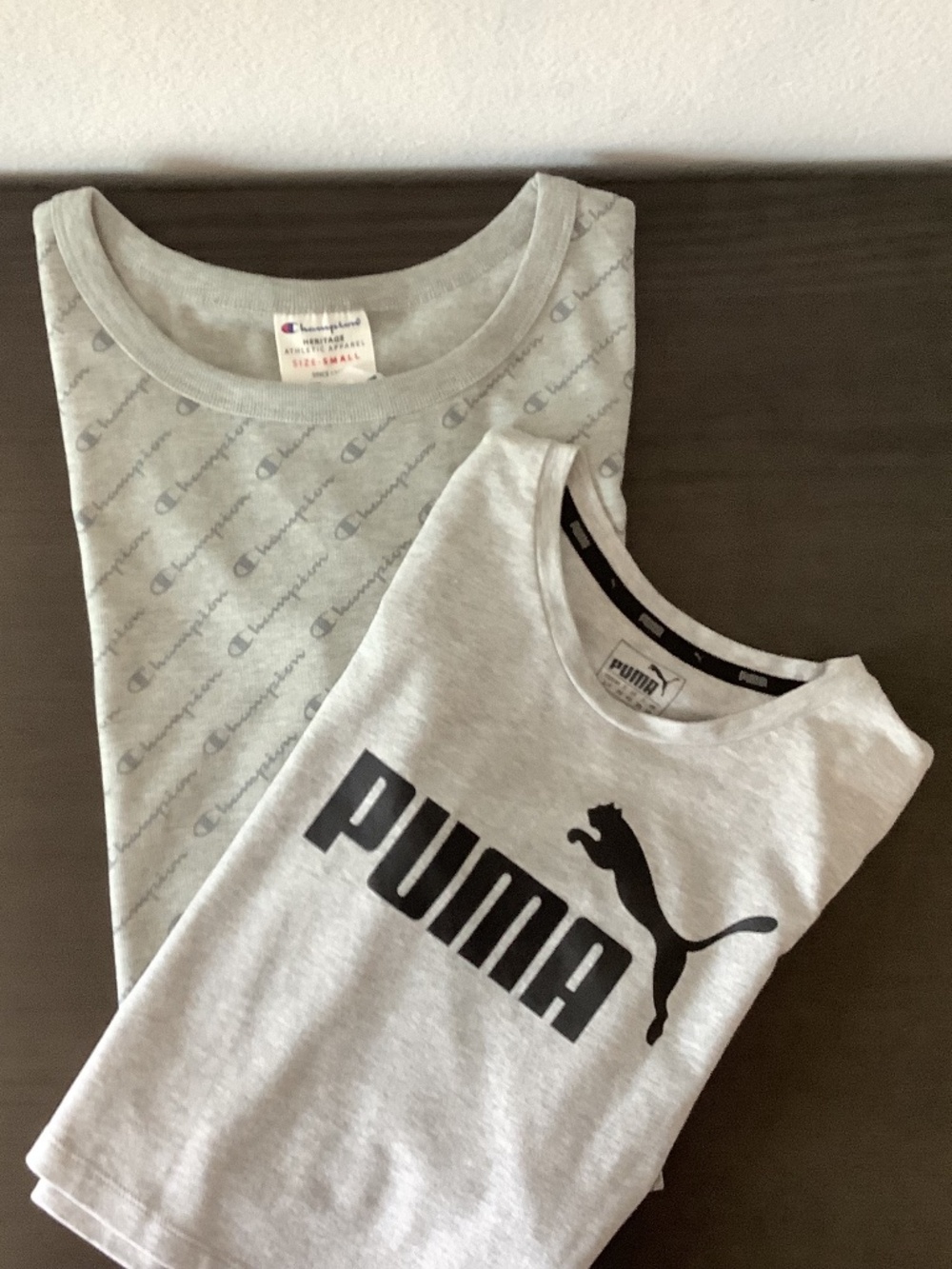 NWT Champion Crop Top All Over Logo & Puma Tape Logo Women Small Grey 2 Bundle